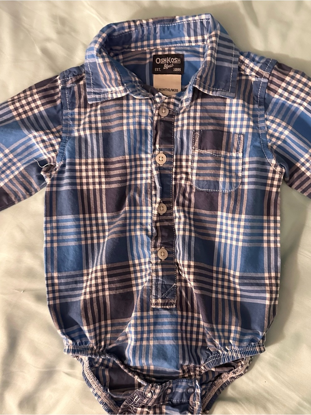 OshKosh B'gosh Blue Plaid Button-Front Baby Bodysuit